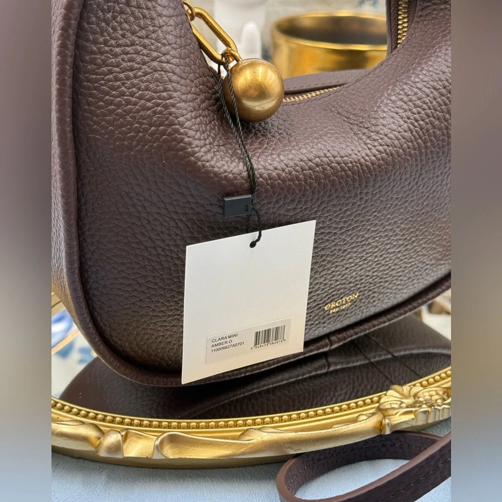 🆕 OROTON 🧿 NWT Clara Mini Convertible Crossbody Bag, Bear Brown Leather